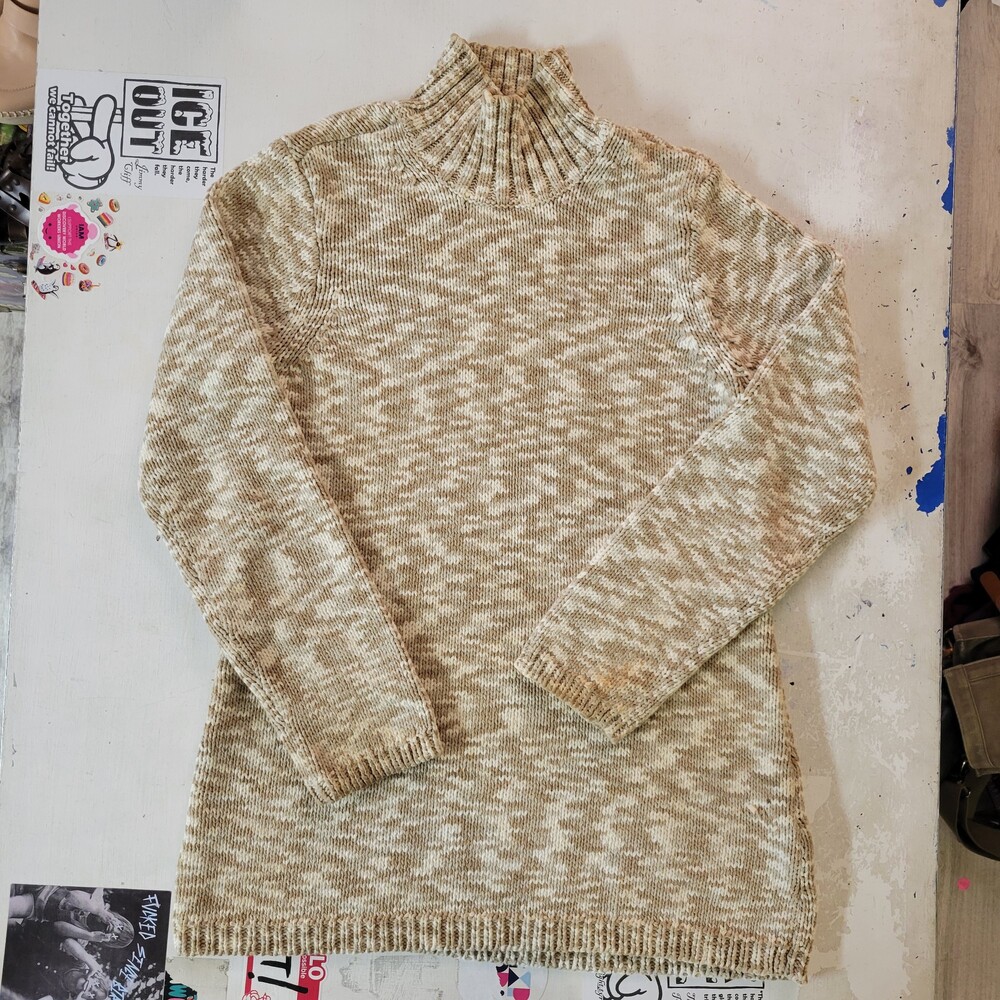 Dana buchman vintage Medium Beige Cream Marled Cotton Mock Neck Sweater 90s y2k